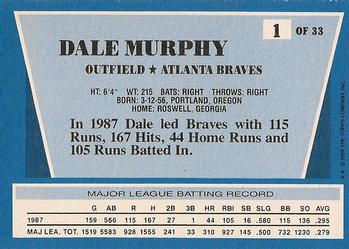1988 Topps Rite-Aid Team MVP's #1 Dale Murphy Back
