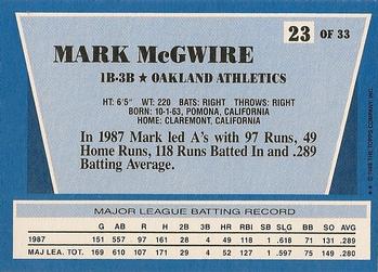 1988 Topps Rite-Aid Team MVP's #23 Mark McGwire Back