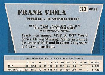 1988 Topps Rite-Aid Team MVP's #33 Frank Viola Back