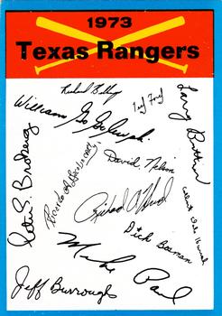 1973 Topps - Team Checklists #NNO Texas Rangers Front