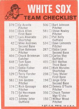 1973 Topps - Team Checklists #NNO Chicago White Sox Back