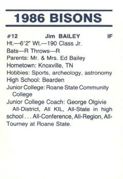 1986 David Lipscomb Bisons #NNO Jim Bailey Back