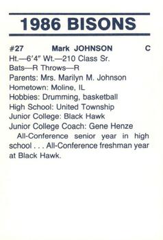 1986 David Lipscomb Bisons #NNO Mark Johnson Back
