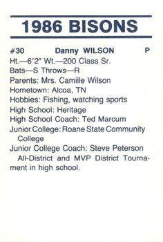 1986 David Lipscomb Bisons #NNO Danny Wilson Back