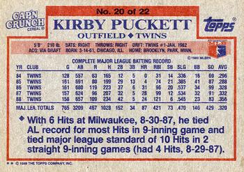 1989 Topps Cap'n Crunch #20 Kirby Puckett Back