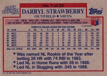 1989 Topps Cap'n Crunch #7 Darryl Strawberry Back