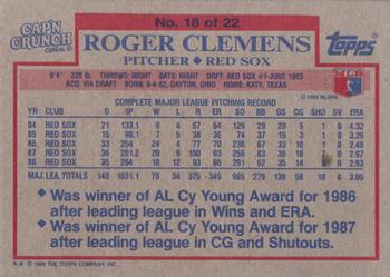 1989 Topps Cap'n Crunch #18 Roger Clemens Back