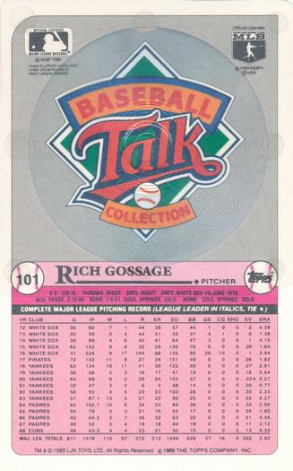 1989 Topps/LJN Baseball Talk #101 Rich Gossage Back
