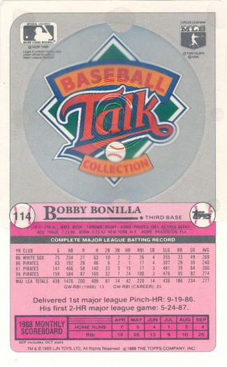 1989 Topps/LJN Baseball Talk #114 Bobby Bonilla Back