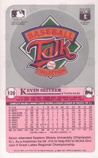 1989 Topps/LJN Baseball Talk #120 Kevin Seitzer Back
