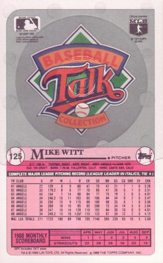 1989 Topps/LJN Baseball Talk #125 Mike Witt Back