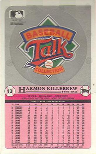 1989 Topps/LJN Baseball Talk #13 Harmon Killebrew Back