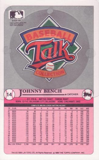 1989 Topps/LJN Baseball Talk #14 Johnny Bench Back