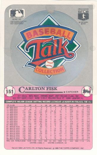 1989 Topps/LJN Baseball Talk #151 Carlton Fisk Back