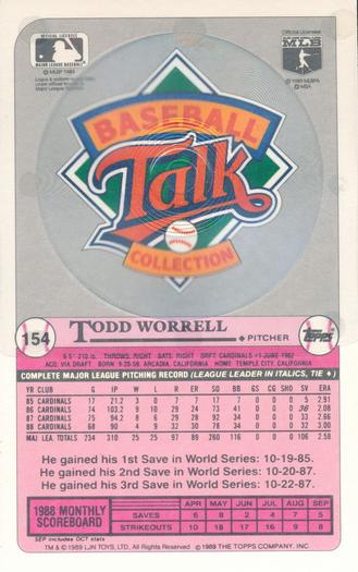 1989 Topps/LJN Baseball Talk #154 Todd Worrell Back
