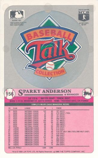 1989 Topps/LJN Baseball Talk #156 Sparky Anderson Back