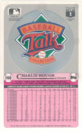 1989 Topps/LJN Baseball Talk #160 Charlie Hough Back