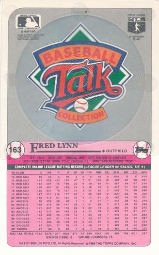 1989 Topps/LJN Baseball Talk #163 Fred Lynn Back