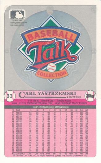 1989 Topps/LJN Baseball Talk #33 Carl Yastrzemski Back