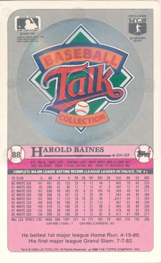 1989 Topps/LJN Baseball Talk #88 Harold Baines Back