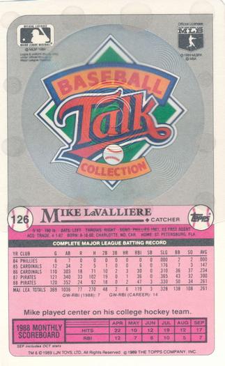 1989 Topps/LJN Baseball Talk #126 Mike LaValliere Back