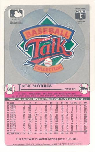 1989 Topps/LJN Baseball Talk #68 Jack Morris Back