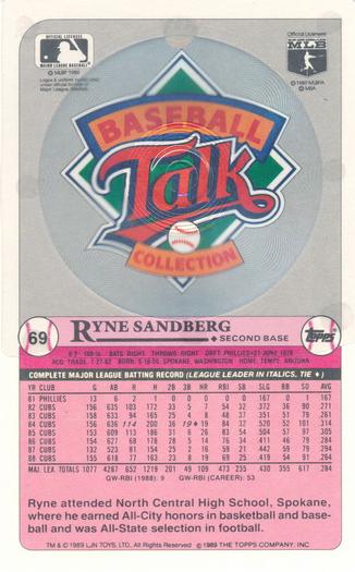 1989 Topps/LJN Baseball Talk #69 Ryne Sandberg Back