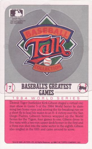 1989 Topps/LJN Baseball Talk #7 1984 World Series Game 5 Back