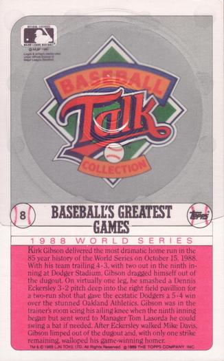 1989 Topps/LJN Baseball Talk #8 1988 World Series Game 1 Back