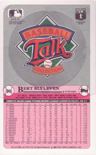 1989 Topps/LJN Baseball Talk #96 Bert Blyleven Back