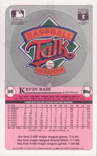 1989 Topps/LJN Baseball Talk #98 Kevin Bass Back