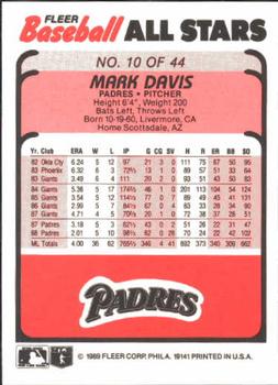 1989 Fleer Baseball All-Stars #10 Mark Davis  Back