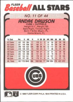 1989 Fleer Baseball All-Stars #11 Andre Dawson  Back