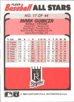 1989 Fleer Baseball All-Stars #17 Mark Gubicza  Back