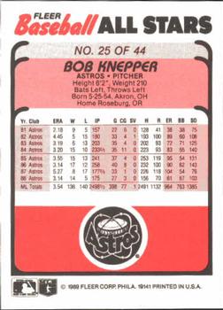 1989 Fleer Baseball All-Stars #25 Bob Knepper  Back
