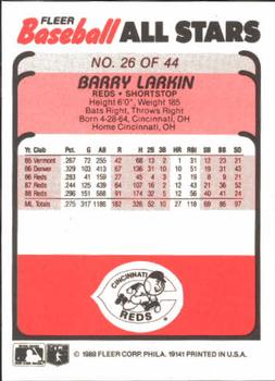 1989 Fleer Baseball All-Stars #26 Barry Larkin Back