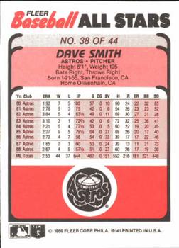 1989 Fleer Baseball All-Stars #38 Dave Smith  Back