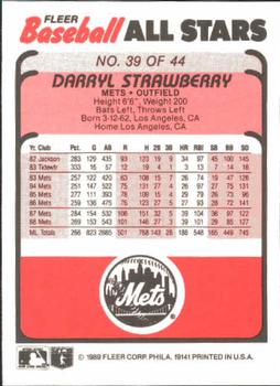1989 Fleer Baseball All-Stars #39 Darryl Strawberry  Back
