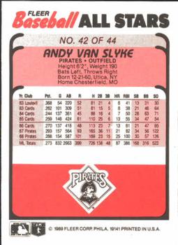 1989 Fleer Baseball All-Stars #42 Andy Van Slyke  Back