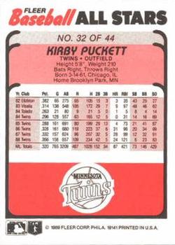 1989 Fleer Baseball All-Stars #32 Kirby Puckett  Back