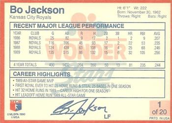 1990 Wonder Bread Stars #1 Bo Jackson Back
