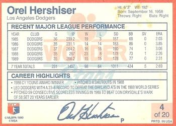 1990 Wonder Bread Stars #4 Orel Hershiser Back