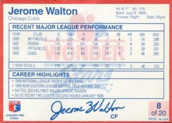 1990 Wonder Bread Stars #8 Jerome Walton Back