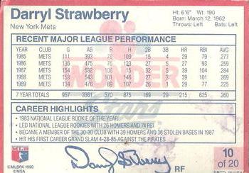 1990 Wonder Bread Stars #10 Darryl Strawberry Back