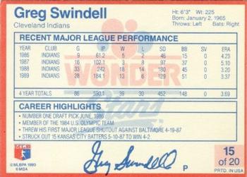 1990 Wonder Bread Stars #15 Greg Swindell Back