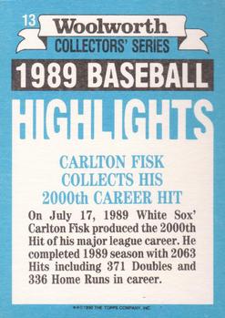 1990 Topps Woolworth Baseball Highlights #13 Carlton Fisk Back