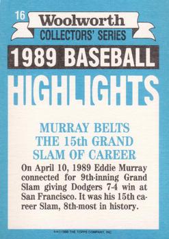 1990 Topps Woolworth Baseball Highlights #16 Eddie Murray Back