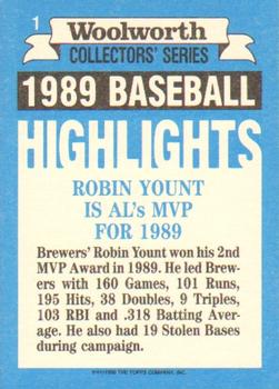 1990 Topps Woolworth Baseball Highlights #1 Robin Yount Back