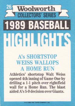 1990 Topps Woolworth Baseball Highlights #26 Walt Weiss Back