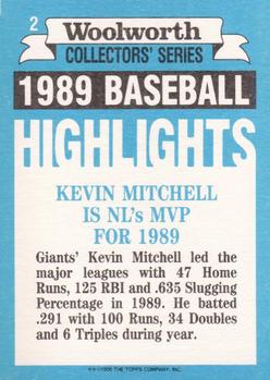 1990 Topps Woolworth Baseball Highlights #2 Kevin Mitchell Back
